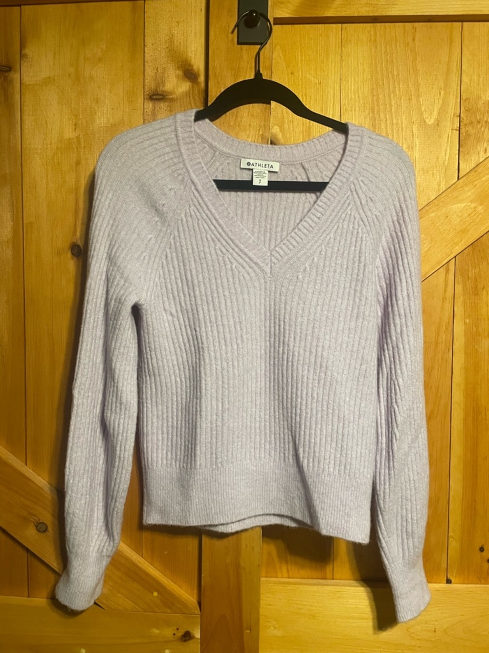 Athleta Light Lavender Ribbed V-Neck Sweater Merino Wool Blend